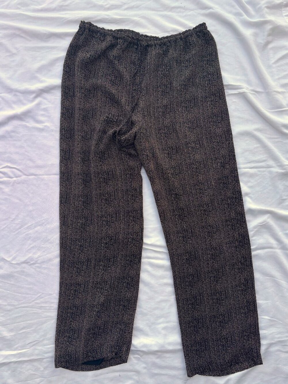 Due per Due Vintage 100% Silk Pants Herringbone Black/Tan Sz 12